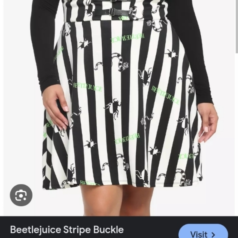 Stripe Buckle Suspenders Dress- Black and White Bettle juice